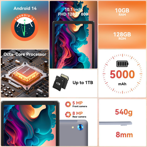 Tablet Urao 10.1 Android 14 Octa-core 10 Gb Ram 128 Gb Rom