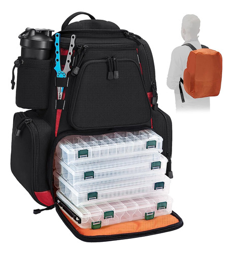 Mochila Para Aparejos De Pesca Piscifun Con 4 Cajas De Ap...
