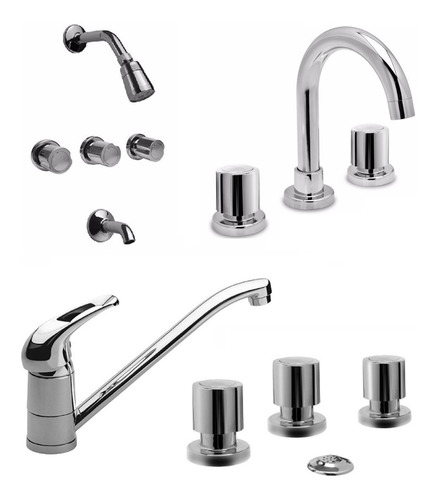 Combo Juego De Griferias Viva Cromo Bidet + Lavatorio + Ducha + Monocomando Cocina Mesada Hydros Link Ahora 12 Y 18