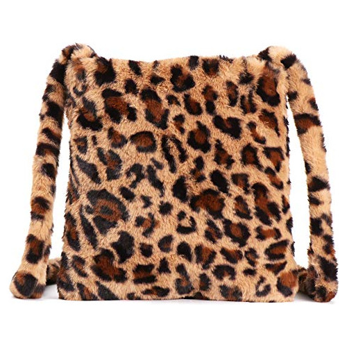 Bolsos De Mano Fluffy Plush Leopard Messenger Bag Capacidad