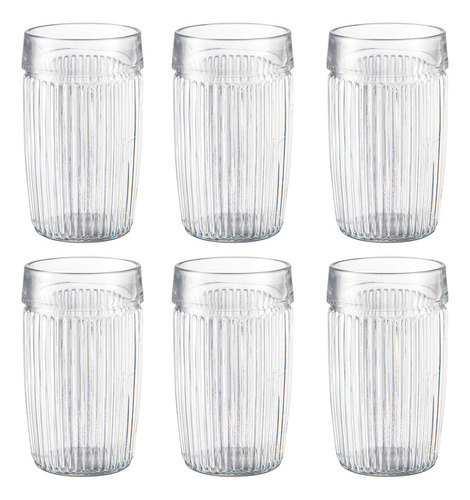 Set 6 Piezas Vaso De Vidrio Labrado Acanalado 330ml