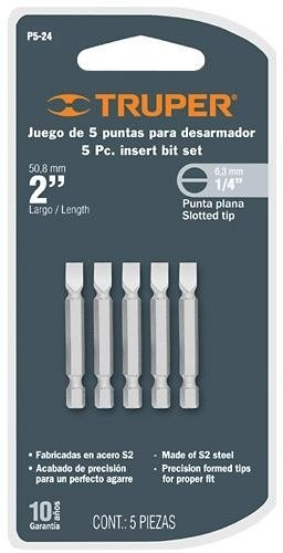 Juego 5 Puntas Destornillador 1/4 X 2 Pulgadas Truper 17785