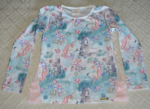 Blusa Manga Larga Con Unicornios -niña 7-9 Años