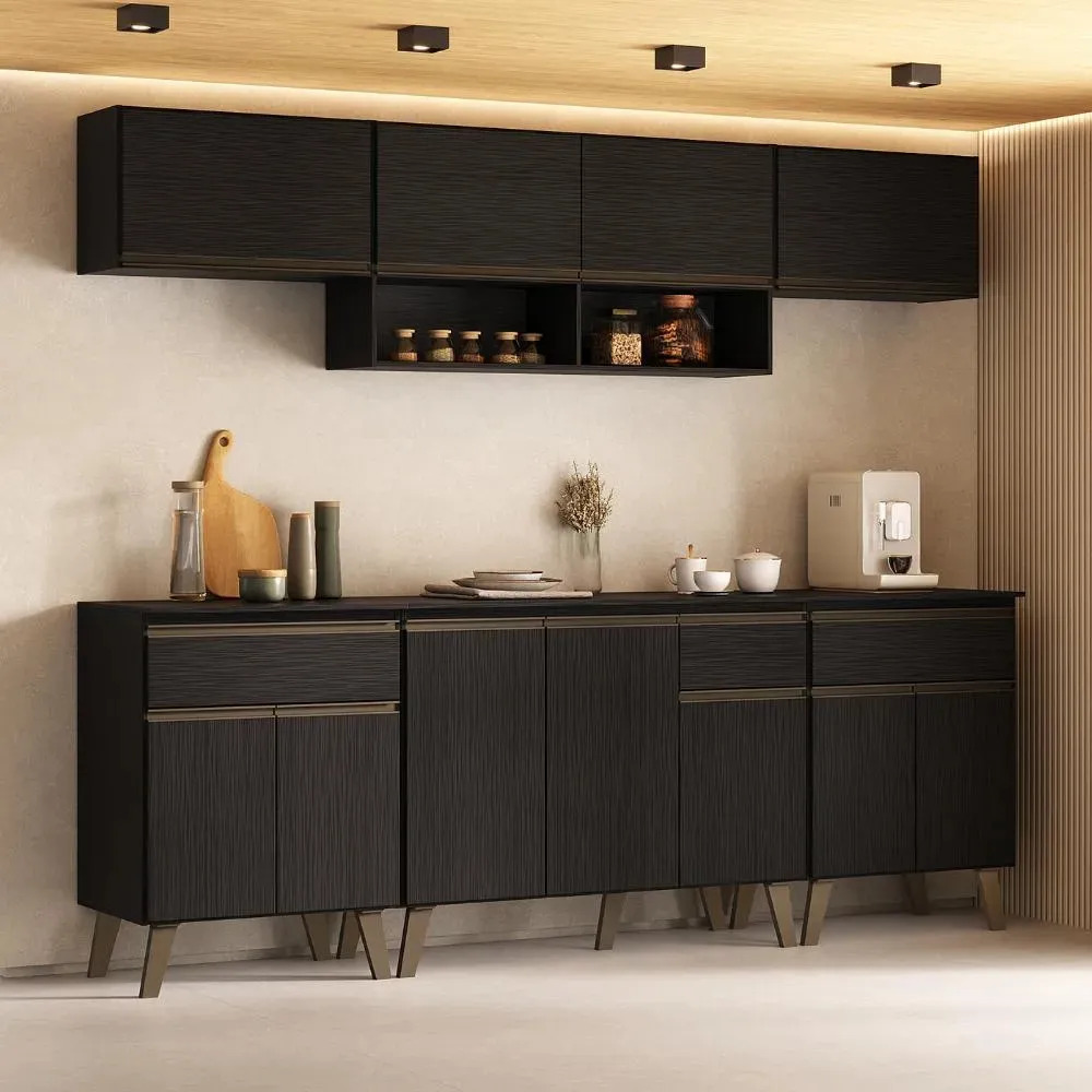 Armário De Cozinha Completa Atlanta Smart Carraro Preto Preto Touch