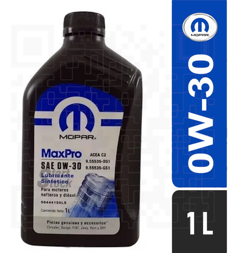 Imagen 1 de 2 de Aceite Mopar Maxpro 0w30 Fullsintetico 1 Lts. Nafta O Diesel