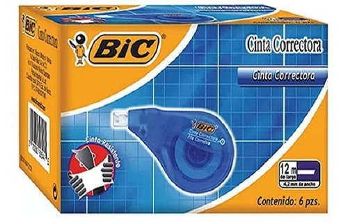 Cinta Correctora Bic Blanca 12 M X 4.2 Mm 6 Piezas