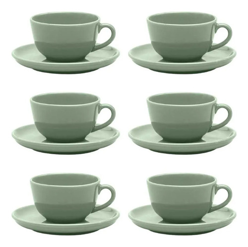Jogo De 6 Xícaras Grandes 200ml Com Pires Flat Matcha Oxford