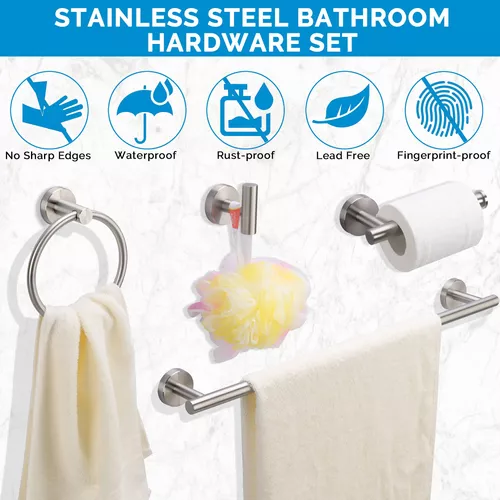  Juego de accesorios de baño de 5 piezas, los juegos de  toalleros incluyen toallero, soporte para papel higiénico, gancho para  toallas, juego de accesorios de baño, montaje en pared de acero