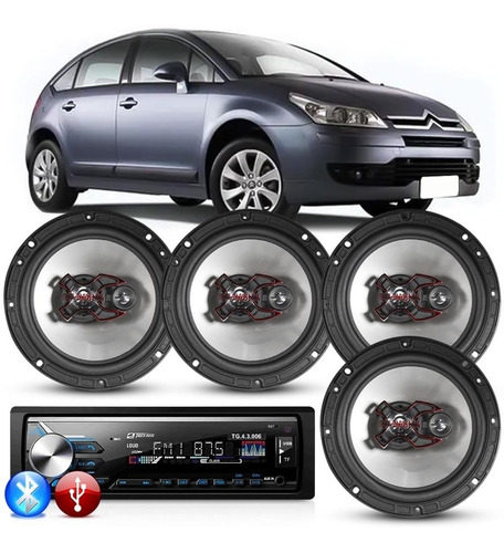 Imagem 1 de 7 de Kit 4 Auto Falante Citroen C4 09 A 2014 Radio Bluetooth Mp3