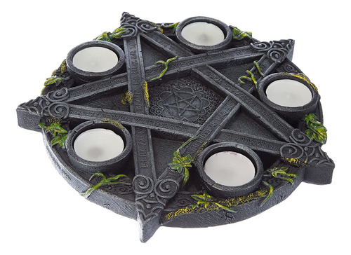 B2538g6 Portavelas Wiccan Pentagram Tealight 25.5cm Neg...