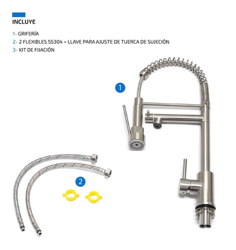 Imagen 7 de 8 de Grifería Para Cocina Flexible Monocomando Canilla De Acero