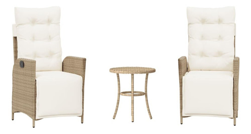 3 Piece Bistro Set With Cushions Beige Poly Rattanversatile