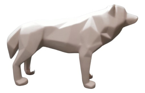 Figura Cerámica Lobo Geométrico Minimalista Blanco