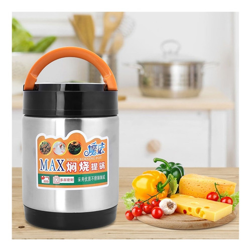 B Fiambrera Térmica De Tres Capas De Acero Inoxidable 1800ml