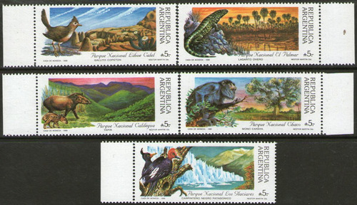 Argentina 5 Sellos Parques Nacionales 2° = Fauna Año 1989 