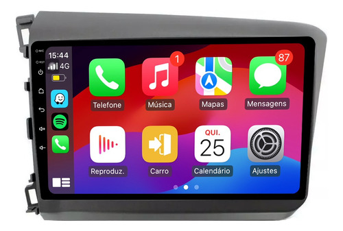 Multimidia Civic G9 12/16 9p Android 14 Auto Carplay 4/64gb
