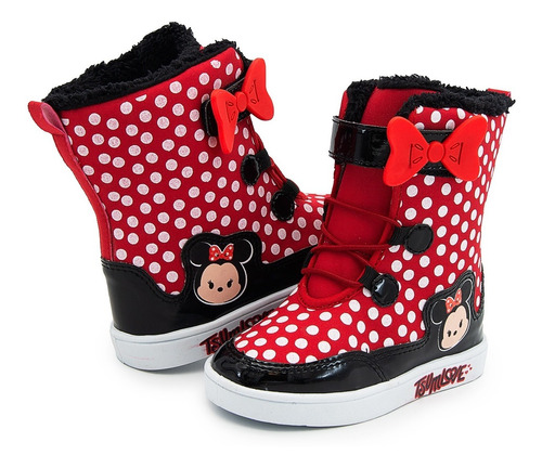 Bota Textil Disney Minnie Mouse Niña Afelpada Rojo 14-18