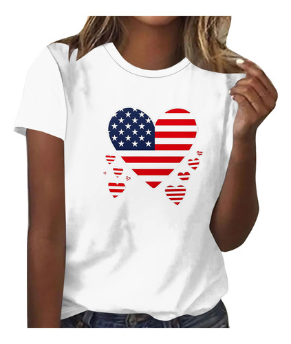 Blusa Casual Estampada Con Cuello Redondo Y Manga Corta Para
