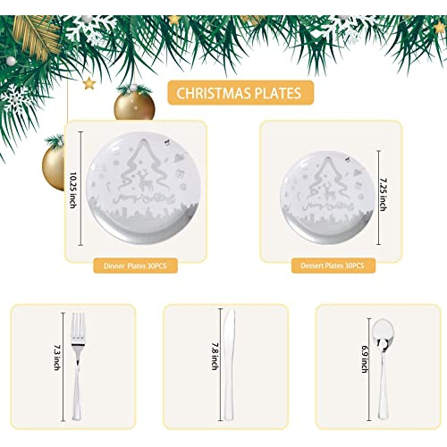 Platos Navidad Plstico 150pcs Con Diseo Rbol Y Reno, Incluye