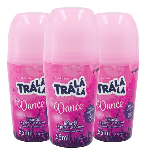 Antitranspirante roll on Trá Lá Lá Dance Infantil 65 ml pacote de 3 u