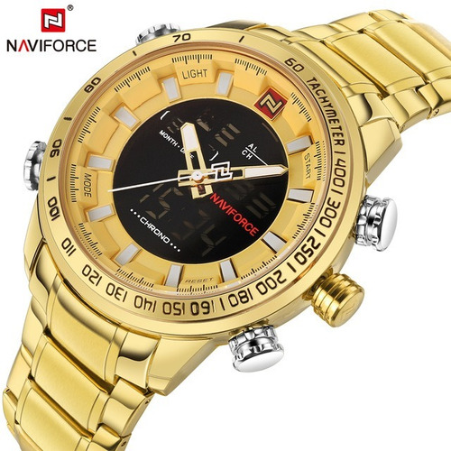 Relógio Masculino Dourado Esportivo Naviforce Original 