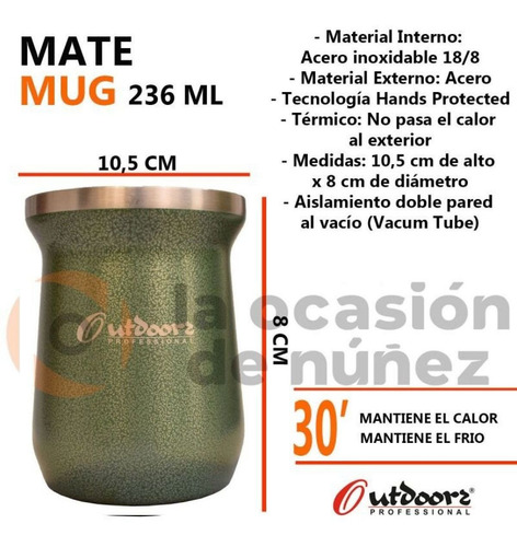 Imagen 3 de 8 de Termo 1,4l Outdoorz Pico Cebador 24hs Frio Calor Kit + 2mate