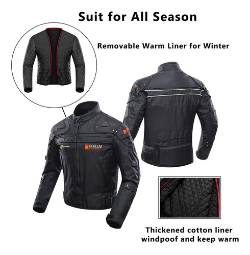 Chaqueta Para Motociclista Borleni, C/ Proteccion, L, Negro