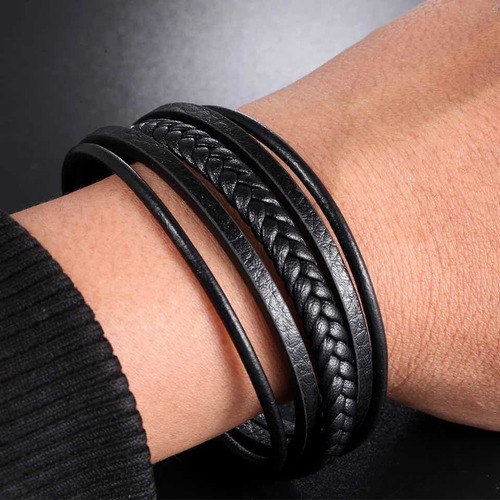 Imagen 4 de 4 de Pulsera Brazalete Cuero Hombre O Mujer Con Cierre Magnético