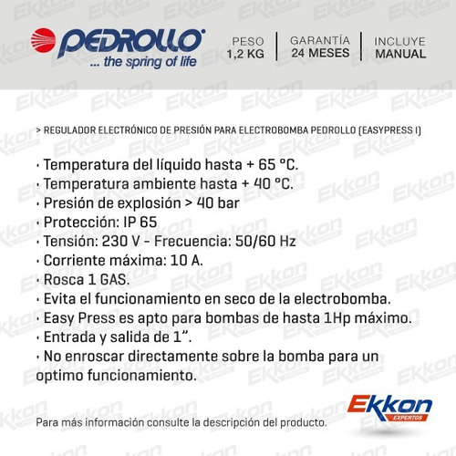 Imagen 2 de 8 de Regulador De Presion Pedrollo Bomba Presurizadora Easypress
