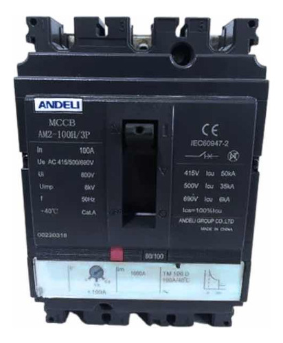 Breaker Trifásico 100amp Andeli 3x100 Am2 80-100a Ajustable