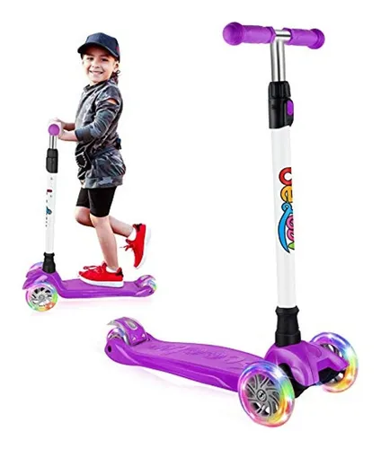 Patinete para niños, scooter de 3 ruedas para niños, juguete para niños y  niños pequeños, altura ajustable, cubierta antideslizante, luces de rueda