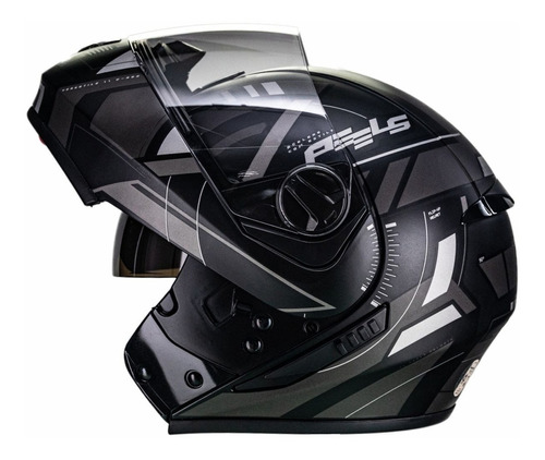 Capacete Peels Aberto Moto Com Oculos Interno Robocop Urban Cor Preto Fosco com Grafite Tamanho do capacete 64 - XXG