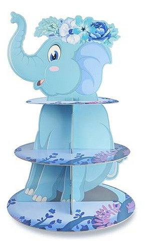 Soporte Para Cupcakes De Elefante Azul De 3 Niveles, 19.1 Pu