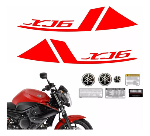 Kit Adesivo Emblema Yamaha Xj6 2012 Vermelha Xj61101