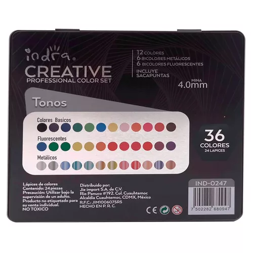 Colores Profesionales 24 Lapices Indra Creative 36 Tonos