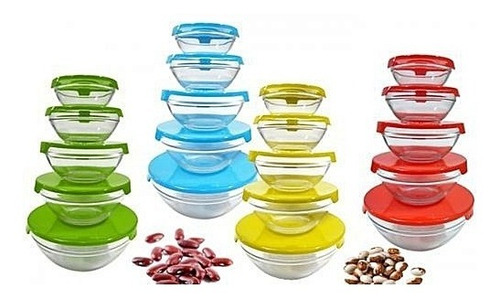 Bowl Vidrio Hermetico X 5 Con Tapa Antiderrame Cocina 