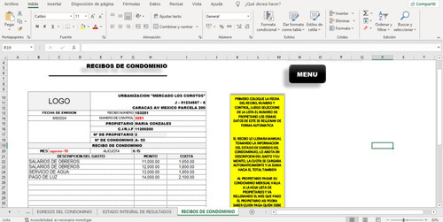 Control Administración De Condominios Excel Recibos Ingresos