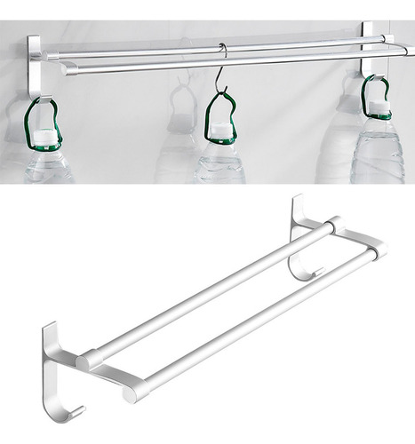 Toallero De Aluminio Con Barra Doble, Color Blanco Plateado,