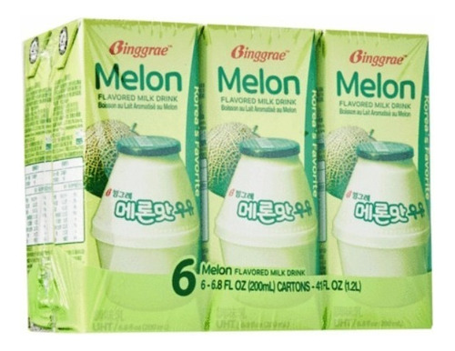 Binggrae Leche Sabor Melon Pack 6 Pzas 200ml C/u