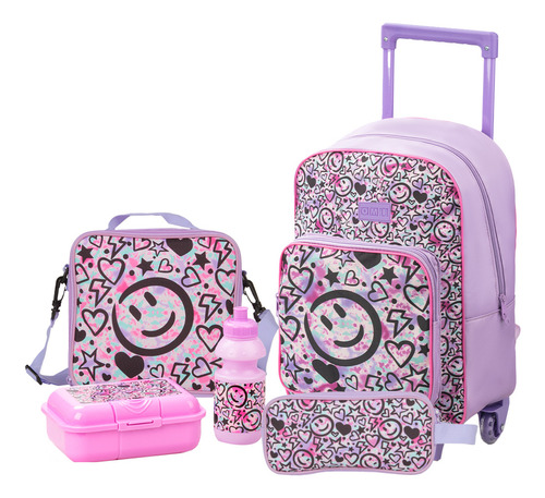ZOMILUX Mochila Niña Mochila Con Ruedas SET Maleta Lonchera Tupper Lapicera y Botella Mochila Ruedas Maleta Para Niña Diseño Infantil