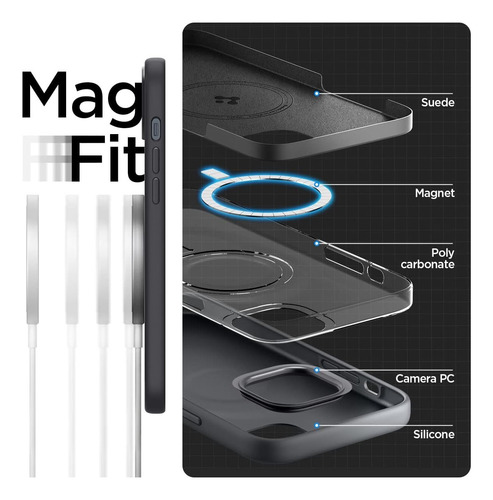 Funda Premium Para Iphone 14 Plus Spigen Magfit Silicona Negro Lisa