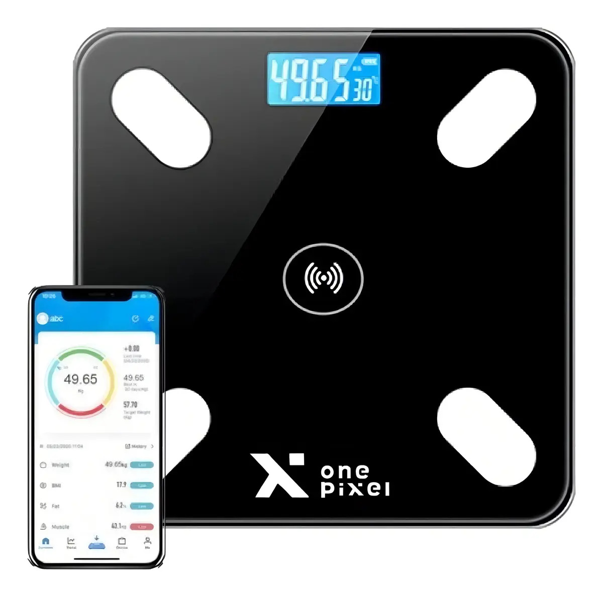 Báscula Digital One Pixel Vidrio Bluetooth App 180kg Negra