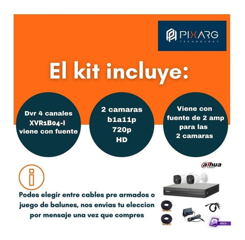 Imagen 2 de 7 de Kit 2 Camaras Seguridad Dahua P2p Dvr 4 Canales 1080n Disco