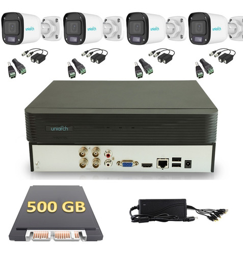 Kit Videovigilancia 4 Cámaras 2mp Uniarch 500gb Con Baluns