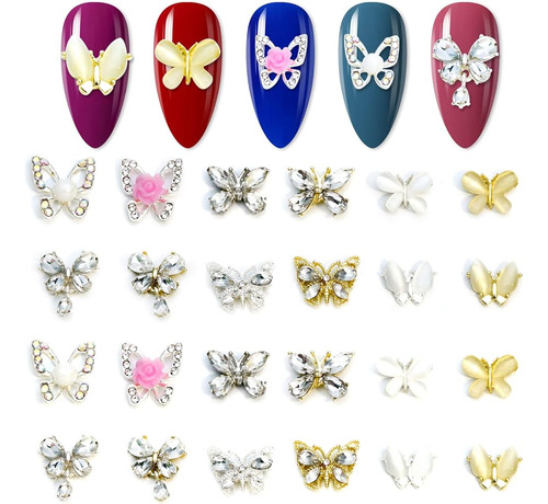 Silpecwee 24pcs Mariposa Encantos De Uñas Gemas De Uñas Mari