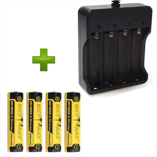 Pack Premium 4 Baterias Sky Ray 18650 + Cargador Oem 4 Bat