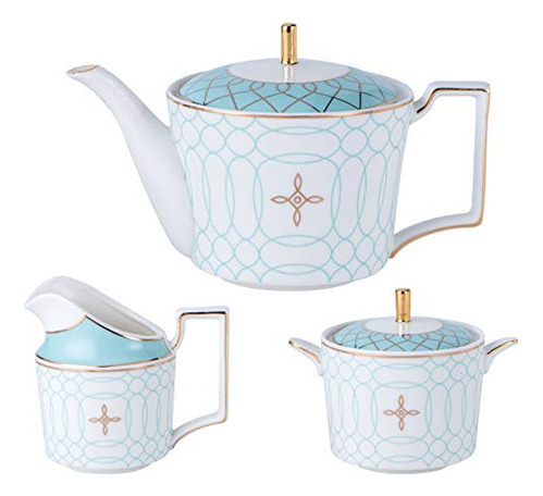 Jusalpha Fine China Elegante Tetera Azul Con Crema Suga [u]