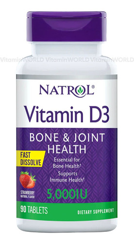 Natrol Vitamina D3 Colecalciferol 125mcg 5000ui 90 Tabletas Fast Sabor Fresa