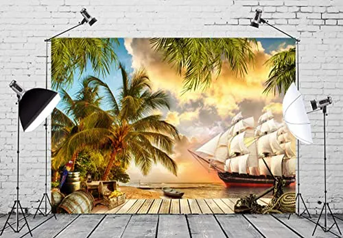 Fondo Pirata 9x6ft Para Fiesta Infantil - Playa Y Barco Pira