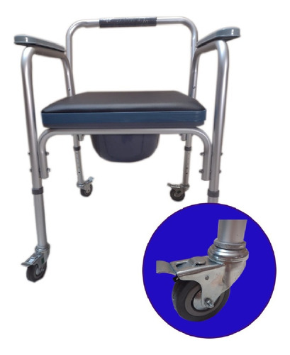 Imagen 2 de 10 de Silla Indodoro Altura Regulable Aluminio Con Ruedas C/freno